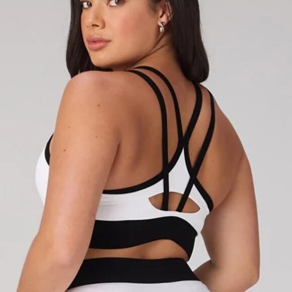 Fabletics Sports Bra Principal Longline Medium Impact White Black women's Sz XL - Picture 2 of 11